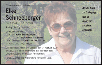 Traueranzeige von Elke Schneeberger von Bayerwald Echo