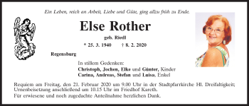 Traueranzeige von Else Rother von Mittelbayerische Zeitung Regensburg