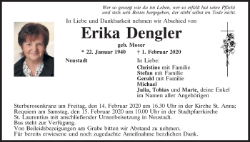 Traueranzeige von Erika Dengler von Mittelbayerische Zeitung Kelheim