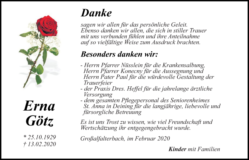  Traueranzeige für Erna Götz vom 29.02.2020 aus Neumarkter Tagblatt
