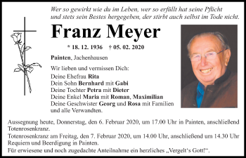 Traueranzeige von Franz Meyer von Mittelbayerische Zeitung Regensburg