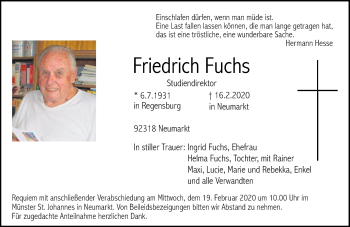 Traueranzeige von Friedrich Fuchs von Neumarkter Tagblatt