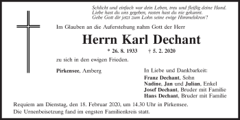 Traueranzeige von Karl Dechant von Mittelbayerische Zeitung Schwandorf