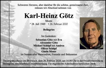 Traueranzeige von Karl-Heinz Götz von Neumarkter Tagblatt
