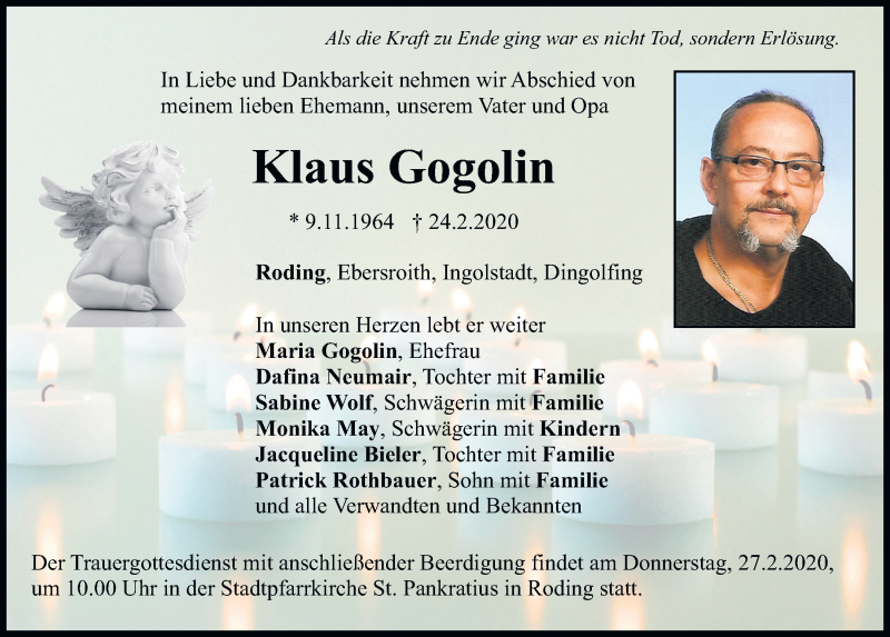  Traueranzeige für Klaus Gogolin vom 26.02.2020 aus Bayerwald Echo