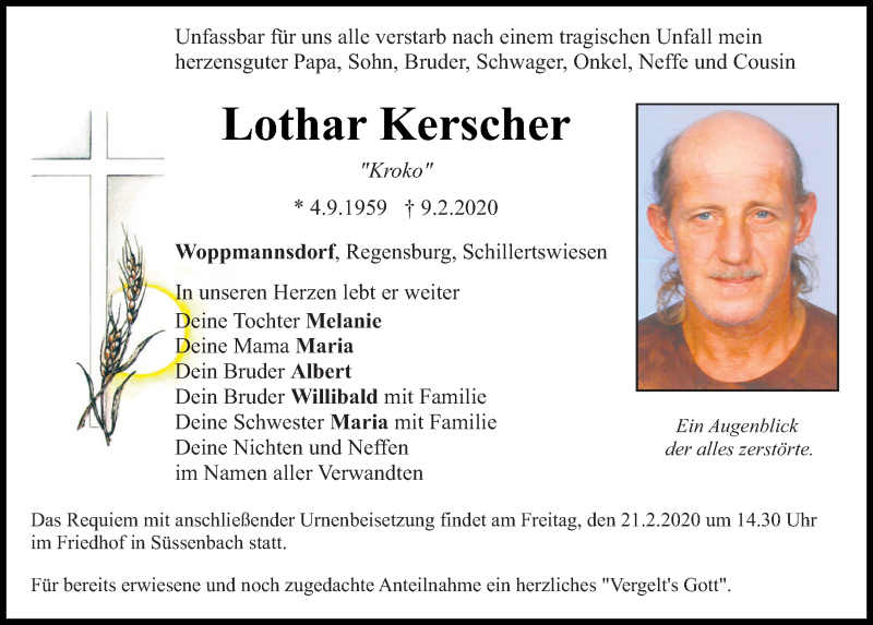  Traueranzeige für Lothar Kerscher vom 19.02.2020 aus Bayerwald Echo