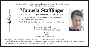 Traueranzeige von Manuela Stafflinger von Neumarkter Tagblatt