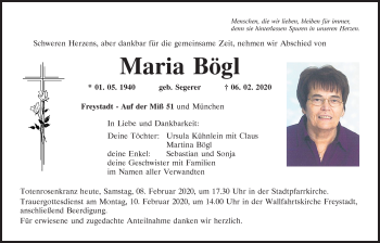 Traueranzeige von Maria Bögl von Neumarkter Tagblatt