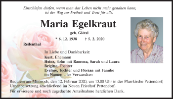 Traueranzeige von Maria Egelkraut von Mittelbayerische Zeitung Regensburg