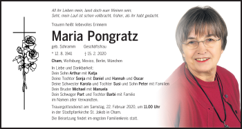 Traueranzeige von Maria Pongratz von Bayerwald Echo