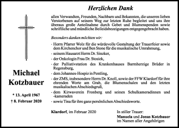 Traueranzeige von Michael Kotzbauer von Mittelbayerische Zeitung Schwandorf