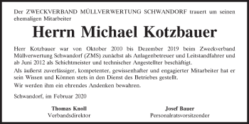 Traueranzeige von Michael Kotzbauer von Mittelbayerische Zeitung Schwandorf