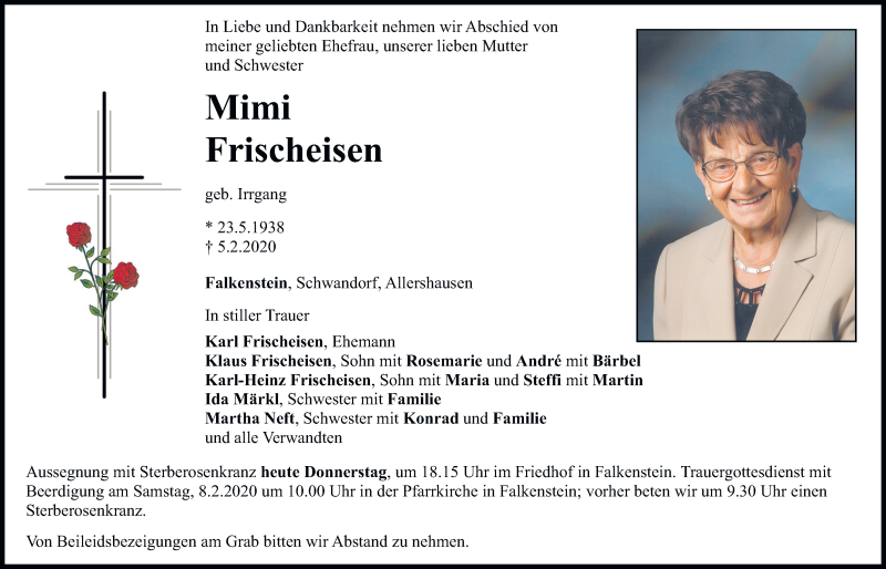 Traueranzeige für Mimi Frischeisen vom 06.02.2020 aus Bayerwald Echo