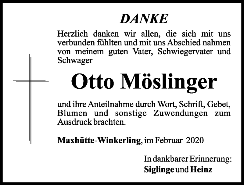  Traueranzeige für Otto Möslinger vom 08.02.2020 aus Mittelbayerische Zeitung Schwandorf