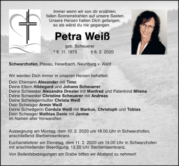 Traueranzeige von Petra Weiß von Mittelbayerische Zeitung Schwandorf