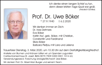 Traueranzeige von Uwe Böker von Mittelbayerische Zeitung Regensburg