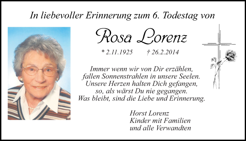  Traueranzeige für Rosa Lorenz vom 26.02.2020 aus Neumarkter Tagblatt
