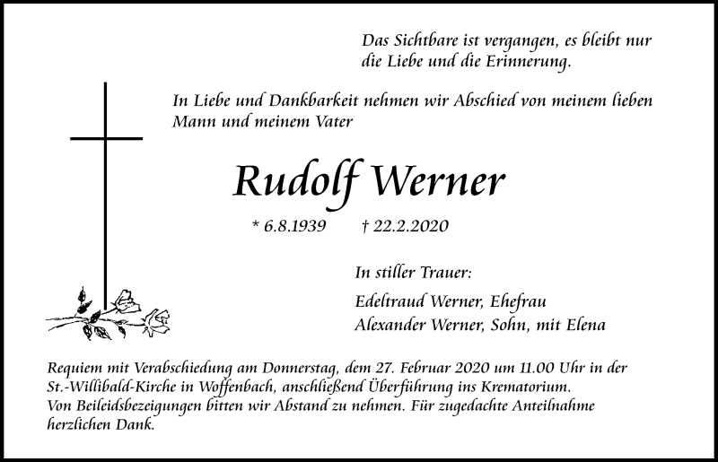  Traueranzeige für Rudolf Werner vom 24.02.2020 aus Neumarkter Tagblatt