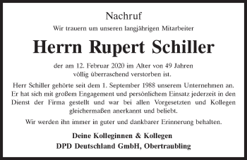 Traueranzeige von Rupert Schiller von Mittelbayerische Zeitung Regensburg
