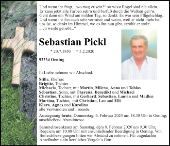 Traueranzeige von Sebastian Pickl von Neumarkter Tagblatt