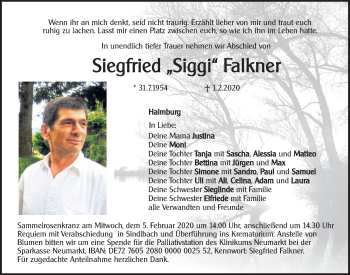 Traueranzeige von Siegfried  Falkner von Neumarkter Tagblatt