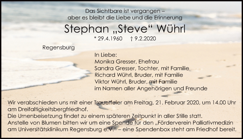  Traueranzeige für Stephan  Wührl vom 15.02.2020 aus Mittelbayerische Zeitung Regensburg