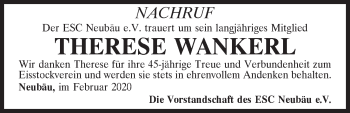Traueranzeige von Therese Wankerl von Bayerwald Echo