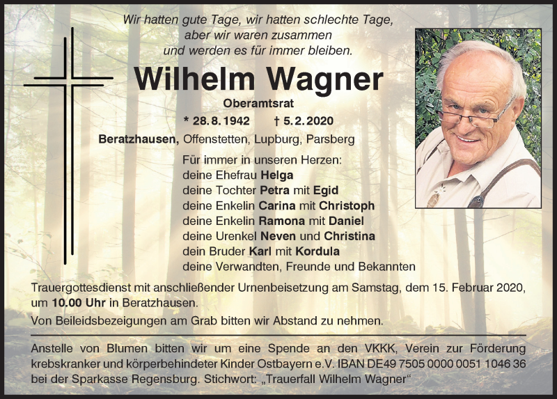 Traueranzeige für Wilhelm Wagner vom 12.02.2020 aus Mittelbayerische Zeitung Regensburg