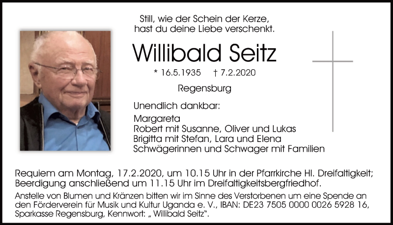  Traueranzeige für Willibald Seitz vom 12.02.2020 aus Mittelbayerische Zeitung Regensburg