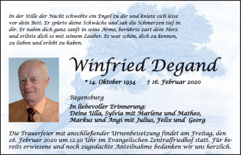 Traueranzeige von Winfried Degand von Mittelbayerische Zeitung Regensburg