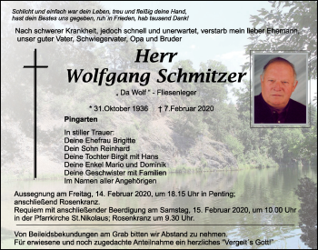 Traueranzeige von Wolfgang Schmitzer von Mittelbayerische Zeitung Schwandorf