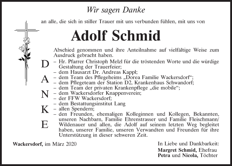  Traueranzeige für Adolf Schmid vom 14.03.2020 aus Mittelbayerische Zeitung Schwandorf