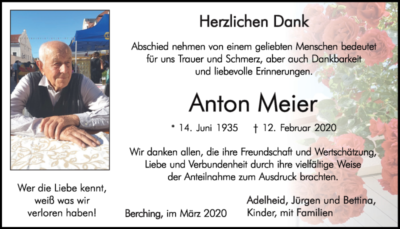  Traueranzeige für Anton Meier vom 28.03.2020 aus Neumarkter Tagblatt