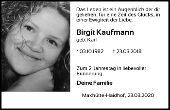 Traueranzeige von Birgit Kaufmann von Mittelbayerische Zeitung Schwandorf