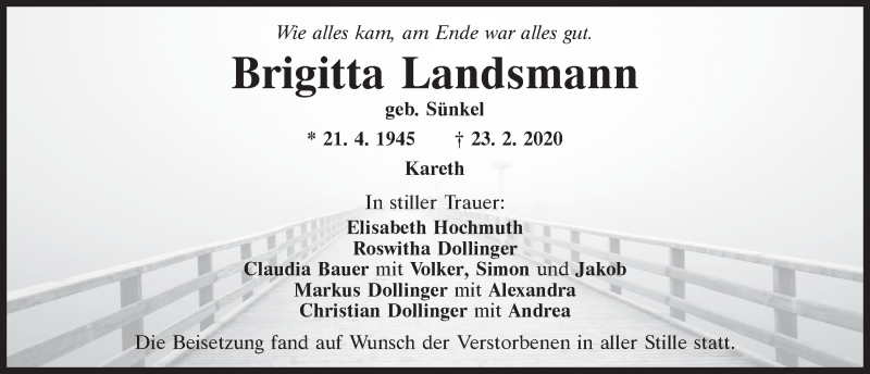  Traueranzeige für Brigitta Landsmann vom 07.03.2020 aus Mittelbayerische Zeitung Regensburg