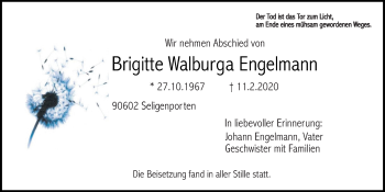 Traueranzeige von Brigitte Walburga Engelmann von Neumarkter Tagblatt