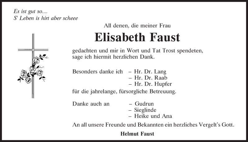  Traueranzeige für Elisabeth Faust vom 14.03.2020 aus Mittelbayerische Zeitung Kelheim