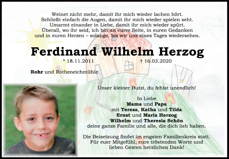  Traueranzeige für Ferdinand Wilhelm Herzog vom 21.03.2020 aus Neumarkter Tagblatt