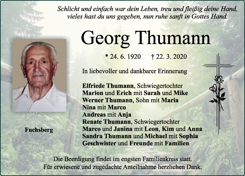  Traueranzeige für Georg Thumann vom 25.03.2020 aus Neumarkter Tagblatt