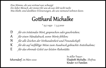Traueranzeige von Gotthard Michalke von Bayerwald Echo