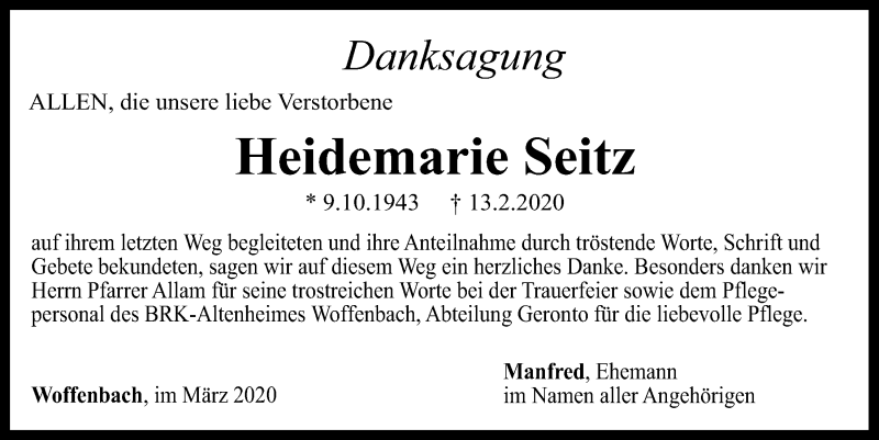  Traueranzeige für Heidemarie Seitz vom 07.03.2020 aus Neumarkter Tagblatt