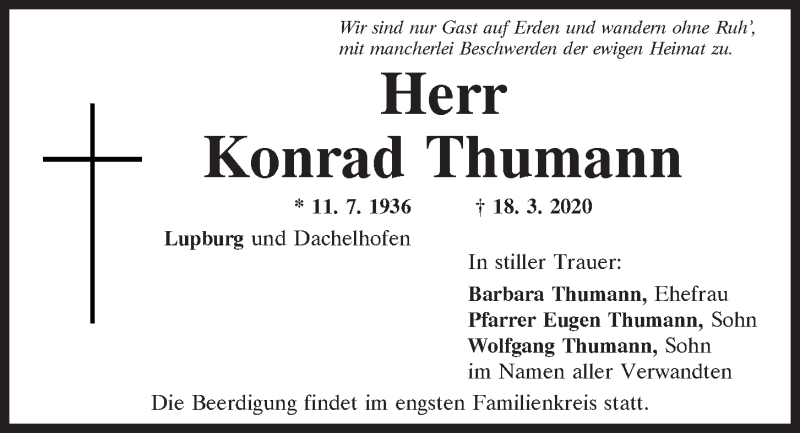  Traueranzeige für Konrad Thumann vom 21.03.2020 aus Neumarkter Tagblatt