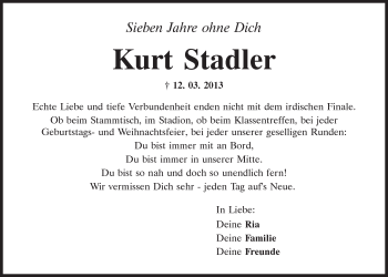 Traueranzeige von Kurt Stadler von Mittelbayerische Zeitung Regensburg