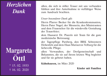 Traueranzeige von Margareta Öttl von Neumarkter Tagblatt