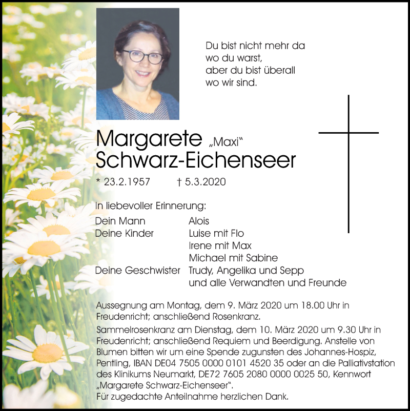  Traueranzeige für Margarete Schwarz-Eichenseer vom 07.03.2020 aus Neumarkter Tagblatt