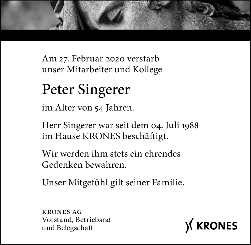  Traueranzeige für Peter Singerer vom 07.03.2020 aus Mittelbayerische Zeitung Schwandorf
