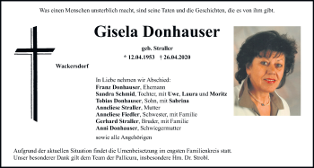 Traueranzeige von Gisela Donhauser von Mittelbayerische Zeitung Schwandorf