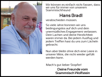 Traueranzeige von Hans Bradl von Neumarkter Tagblatt