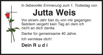 Traueranzeige von Jutta Weis von Mittelbayerische Zeitung Regensburg