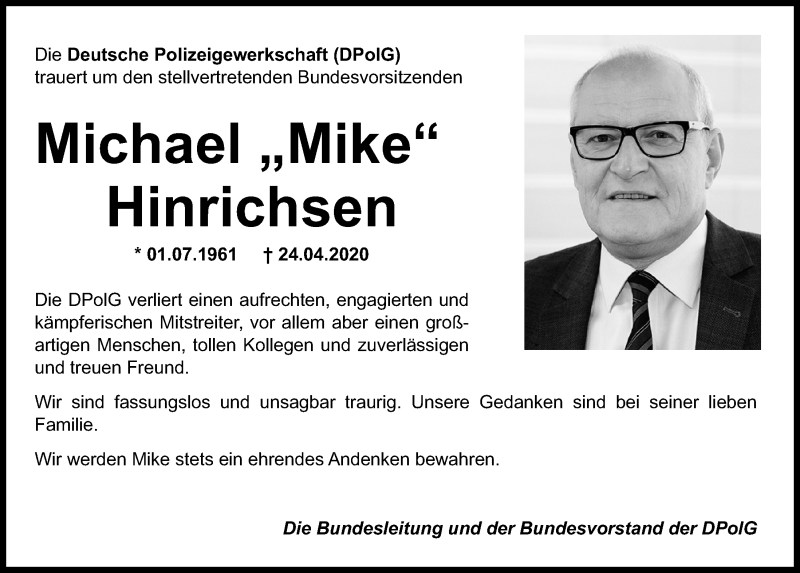  Traueranzeige für Michael Hinrichsen vom 28.04.2020 aus Mittelbayerische Zeitung Regensburg